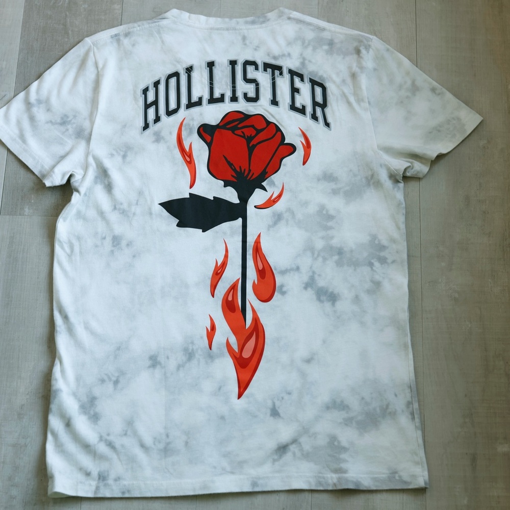 Mens Hollister Marble Tie-Dye Tee Flaming Red Rose Graphic Size M 100% Cotton
